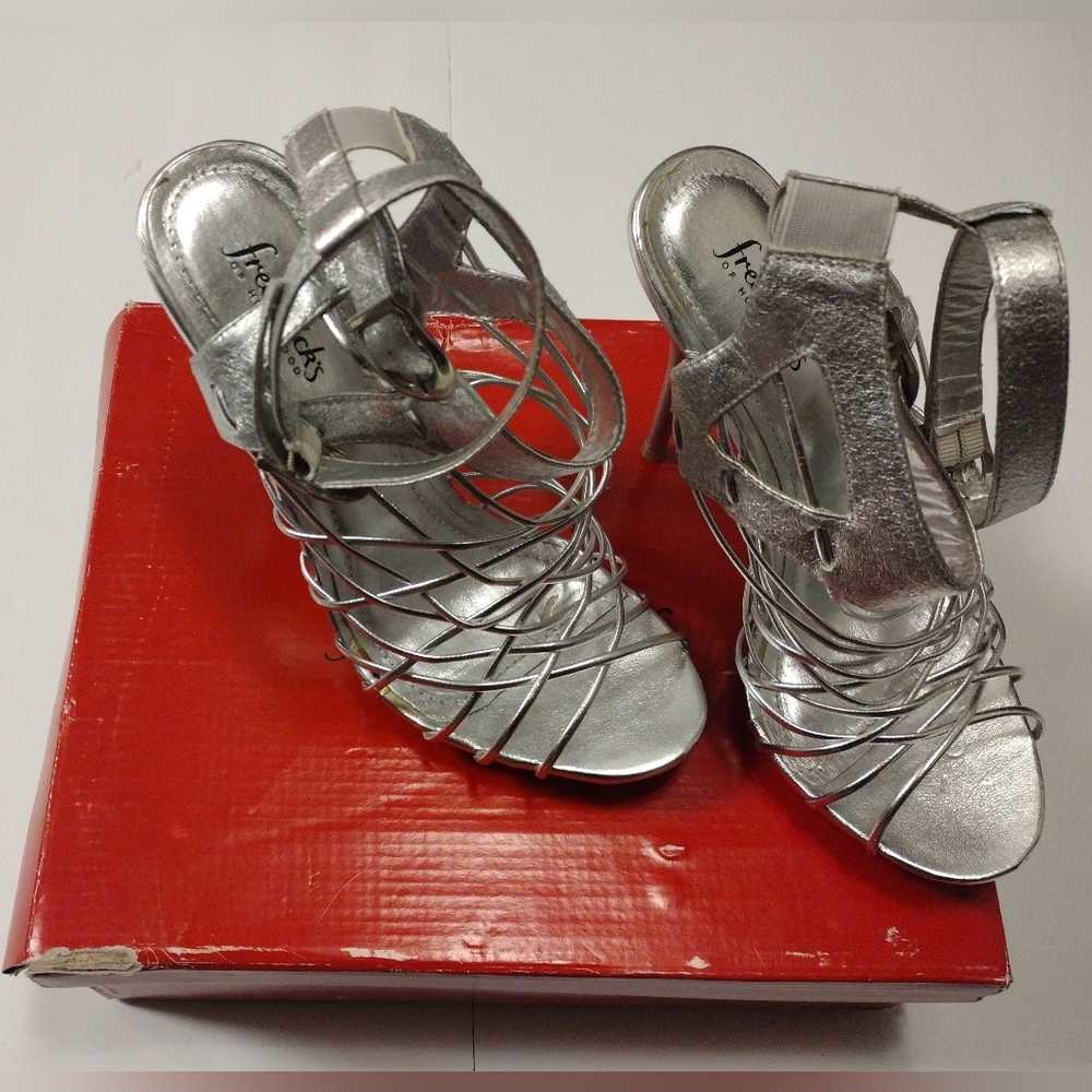 Frederick's Of Hollywood Silver Ankle Strap Heels Size 8